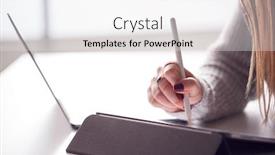  Presentation with using digital tablet - Audience pleasing presentation consisting of close-up-of-businesswoman-working backdrop and a white colored foreground