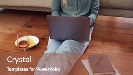  Presentation with end - Cool new PPT layouts with close-up-of-businesswoman backdrop and a tawny brown colored foreground