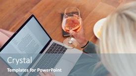  Presentation with end - Beautiful slide deck featuring close-up-of-businesswoman backdrop and a seafoam green colored foreground