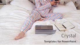  Presentation with mobile home - Presentation design featuring close-up-of-businesswoman background and a light gray colored foreground