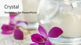  Presentation with purple orchids - Presentation having orchidaceae - close up of candles background and a sky blue colored foreground