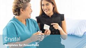  Presentation with caregiver - Colorful slide set enhanced with close-up-of-caregiver-woman backdrop and a teal colored foreground