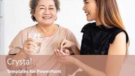  Presentation with caregiver - Beautiful PPT layouts featuring close-up-of-caregiver-woman backdrop and a coral colored foreground