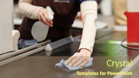  Presentation with customers - Slides consisting of close-up-of-cashier-bending background and a coral colored foreground