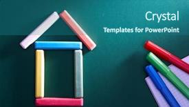  Presentation with house fly insect close up - Colorful PPT layouts enhanced with close-up of chalk house backdrop and a ocean colored foreground