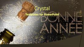  Presentation with cork - Beautiful theme featuring close up of champagne cork popping against glittering bonne annee backdrop and a tawny brown colored foreground
