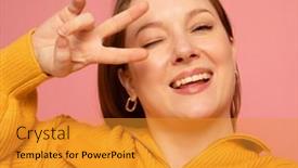  Presentation with pink colour - Theme featuring close-up-of-cheerful-funny background and a gold colored foreground