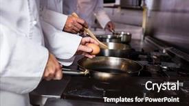  Presentation with restaurant kitchen - Audience pleasing slides consisting of close-up of chef preparing backdrop and a wine colored foreground