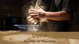  Presentation with dough - PPT theme consisting of close-up-of-chef-sprinkling background and a coral colored foreground