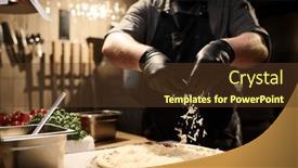  Presentation with restaurant kitchen - Slide set featuring close-up-of-chef background and a tawny brown colored foreground