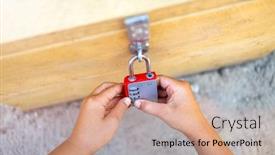  Presentation with padlock - Slides enhanced with close-up-of-child-hands background and a coral colored foreground