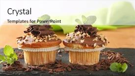  Presentation with chocolate nuts - PPT theme with close up of chocolate muffins with chopped nuts on wooden cutting board background and a pink colored foreground