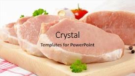  Presentation with tenderloin - Beautiful PPT theme featuring close up of chopped raw pork tenderloin on wooden cutting board backdrop and a coral colored foreground