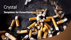  Presentation with smoking ashtray - PPT theme with close-up-of-cigarette-butts background and a dark gray colored foreground
