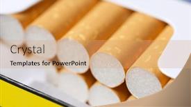  Presentation with cigarettes - PPT theme featuring close-up-of-cigarettes background and a coral colored foreground