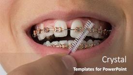  Presentation with dental floss - Slide set with close-up-of-cleaning-dental background and a tawny brown colored foreground