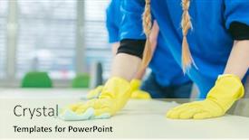  Presentation with office cleaning - Audience pleasing PPT layouts consisting of close-up-of-cleaning-team backdrop and a blonde colored foreground