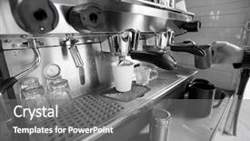 Presentation with cup coffee - Slide deck featuring close-up of coffee machine background and a gray colored foreground