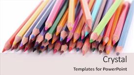  Presentation with color pencils - Presentation theme with close up of color pencils background and a coral colored foreground
