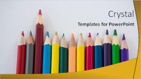  Presentation with colored pencils - Beautiful PPT layouts featuring close-up of colored pencils arranged in a row on white background backdrop and a sky blue colored foreground