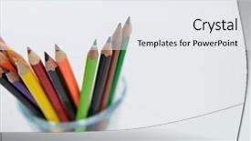  Presentation with colored pencils - Colorful PPT layouts enhanced with close-up of colored pencils kept in glass on white background backdrop and a sky blue colored foreground