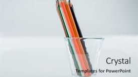  Presentation with colored pencils - Slide deck having close-up of colored pencils kept in glass on white background background and a sky blue colored foreground