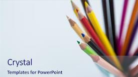  Presentation with colored pencils - Presentation design consisting of close-up of colored pencils kept in glass on white background background and a sky blue colored foreground