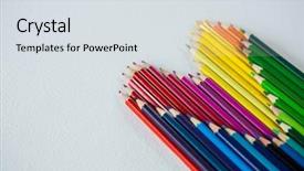  Presentation with colored pencils - Audience pleasing PPT layouts consisting of close-up of colored pencils arranged in heart shape on white background backdrop and a sky blue colored foreground
