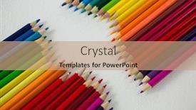  Presentation with colored pencils - PPT layouts consisting of close-up of colored pencils arranged in a row on white background background and a coral colored foreground