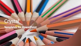 Presentation with colored pencils - Colorful PPT theme enhanced with close-up of colored pencils arranged in a circle on white background backdrop and a coral colored foreground