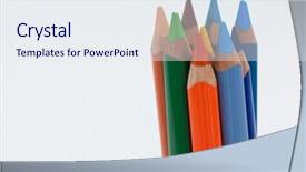  Presentation with colored pencils - Presentation design consisting of close-up of colored pencils kept in a glass jar on white background background and a sky blue colored foreground