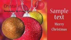  Presentation with strings - Cool new slide deck with close up of colorful christmas bauble balls in different sizes hanging on strings backdrop and a red colored foreground