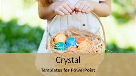  Presentation with easter basket - Audience pleasing PPT theme consisting of close up of colorful easter backdrop and a coral colored foreground