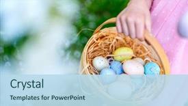  Presentation with easter basket - Beautiful presentation theme featuring close up of colorful easter backdrop and a sky blue colored foreground