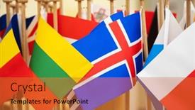  Presentation with world flags - Presentation enhanced with close-up-of-colorful-flags background and a red colored foreground