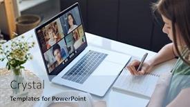  Presentation with video conferencing - PPT layouts having close-up-of-concentrated-teenage background and a light blue colored foreground