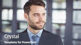  Presentation with confident - Beautiful presentation design featuring close-up of confident businessman looking away while standing in office backdrop and a gray colored foreground