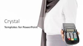  Presentation with woman muslim - Cool new presentation theme with close-up-of-confident-happy backdrop and a white colored foreground