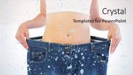  Presentation with trousers - Beautiful presentation theme featuring close up of confident thin blonde wearing too big trousers against snow falling backdrop and a lemonade colored foreground