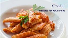  Presentation with penne pasta - Beautiful PPT theme featuring close-up-of-cooked-penne backdrop and a sky blue colored foreground