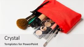  Presentation with makeup - PPT layouts with close up of cosmetic bag with makeup stuff background and a light gray colored foreground
