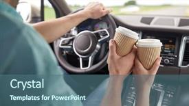  Presentation with road trip cars - PPT theme consisting of close up of couple driving background and a ocean colored foreground