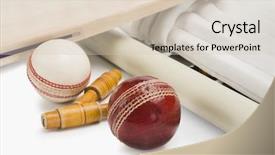  Presentation with cricket - Theme consisting of sport media - close-up of cricket equipment background and a soft green colored foreground