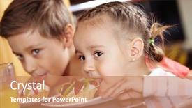  Presentation with kids fruit - Slides having close-up of cute kids enjoying creamy cakes with fruit and berries background and a coral colored foreground