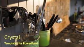  Presentation with cutlery - Cool new slide deck with close up of cutlery in container on kitchen counter backdrop and a tawny brown colored foreground