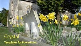  Presentation with spooky halloween graveyard dark - Theme enhanced with close-up-of-daffodils background and a violet colored foreground