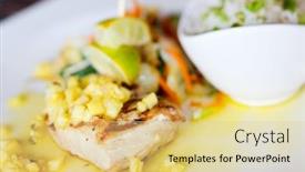  Presentation with fish - Theme having close-up-of-delicious-mahi background and a blonde colored foreground