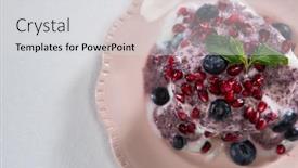  Presentation with food - Amazing PPT theme having close-up-of-delicious-sweet backdrop and a light gray colored foreground