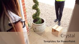  Presentation with driver - Colorful PPT theme enhanced with close-up-of-delivery-driver backdrop and a coral colored foreground