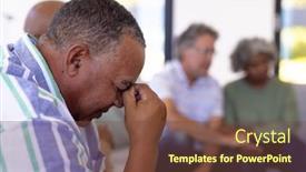  Presentation with assisted living - PPT theme featuring close-up-of-depressed-caucasian background and a tawny brown colored foreground